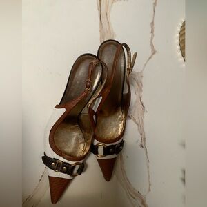 Dolce & Gabbana Brown and White Slingback Heels